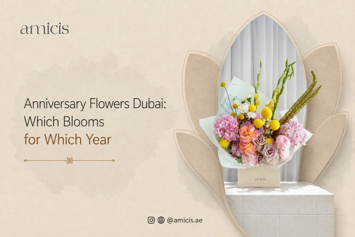 Amicis anniversary flowers Dubai article banner with a romantic arrangement