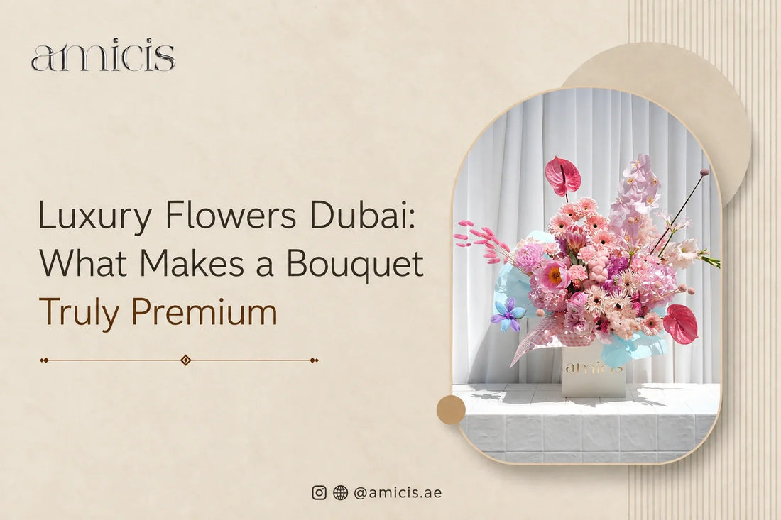 Amicis luxury flowers Dubai article banner with a premium arrangement