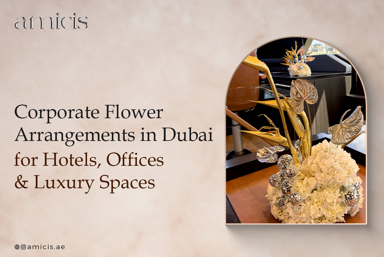 Corporate flowers Dubai arrangement for luxury reception