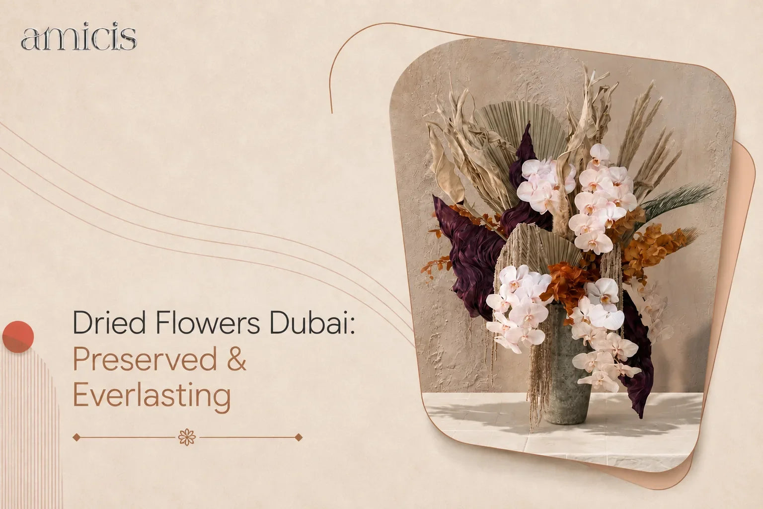 Dried flowers Dubai: preserved everlasting orchid and palm arrangement