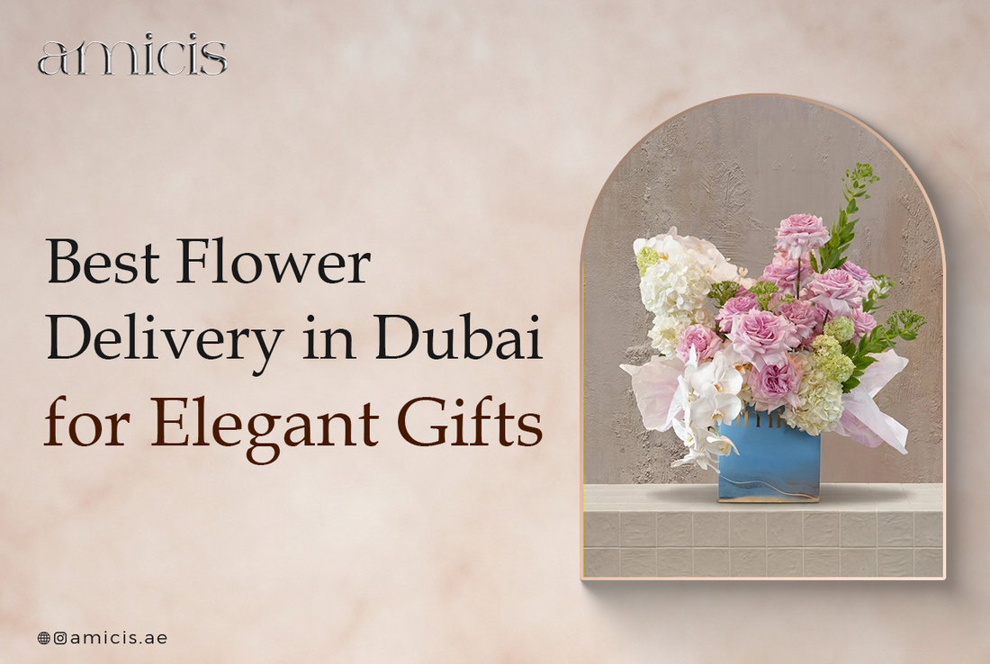 Elegant flower delivery Dubai box by Amicis