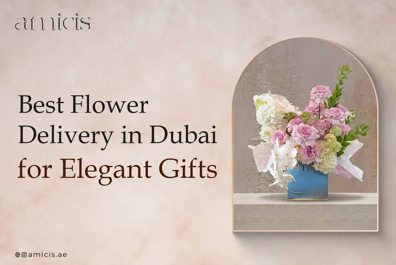 Elegant flower delivery Dubai box by Amicis