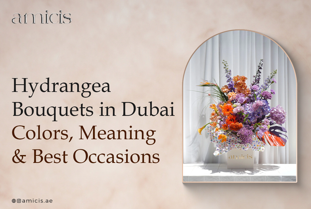 Luxury hydrangea bouquet Dubai in soft pink tones