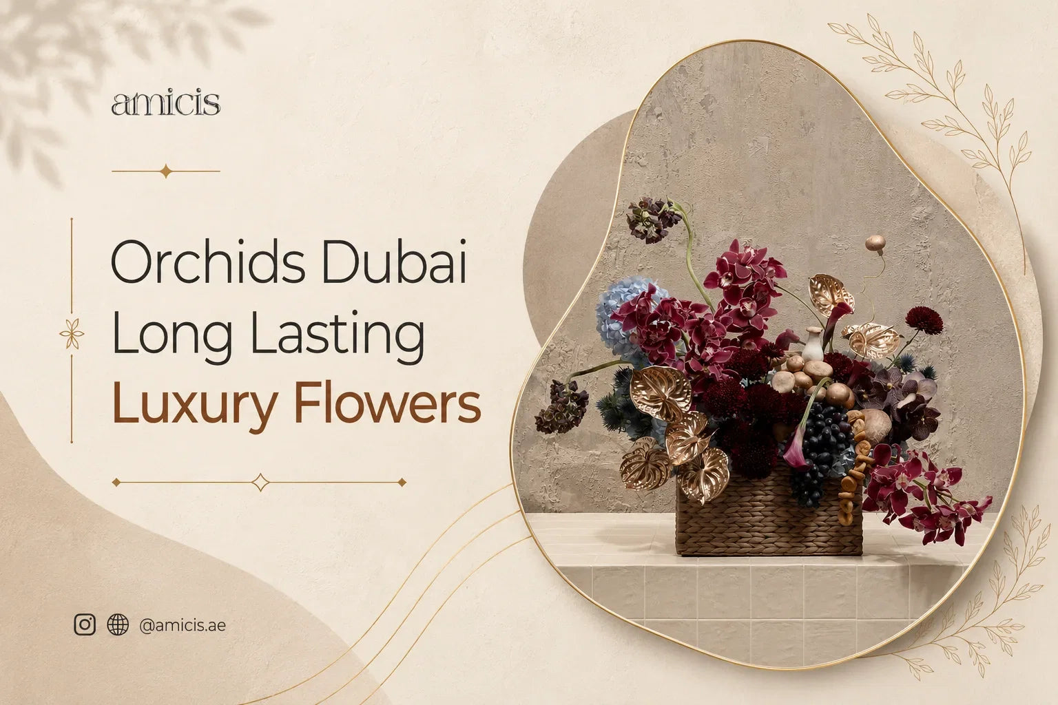 Orchids Dubai: long-lasting burgundy orchid and gold arrangement