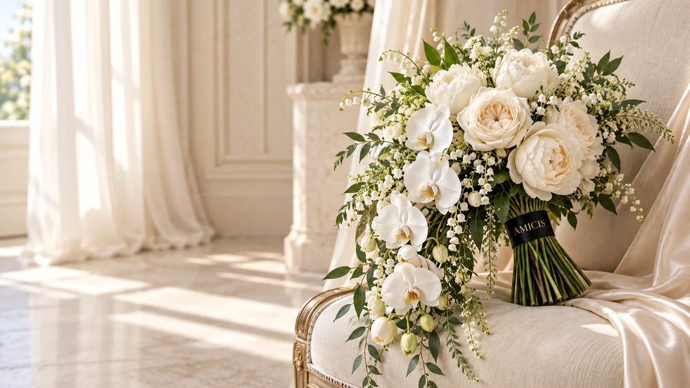Amicis bridal bouquet designed in Dubai for a wedding day
