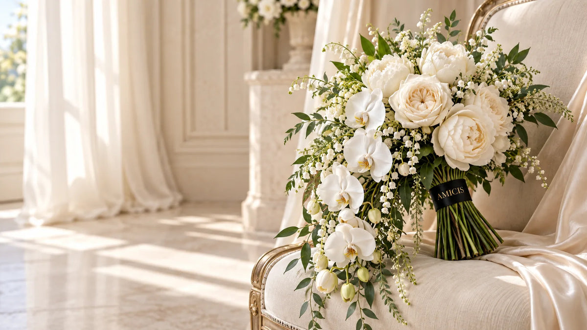 Amicis bridal bouquet designed in Dubai for a wedding day