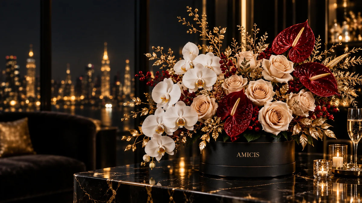 New Year flower arrangement by Amicis Dubai