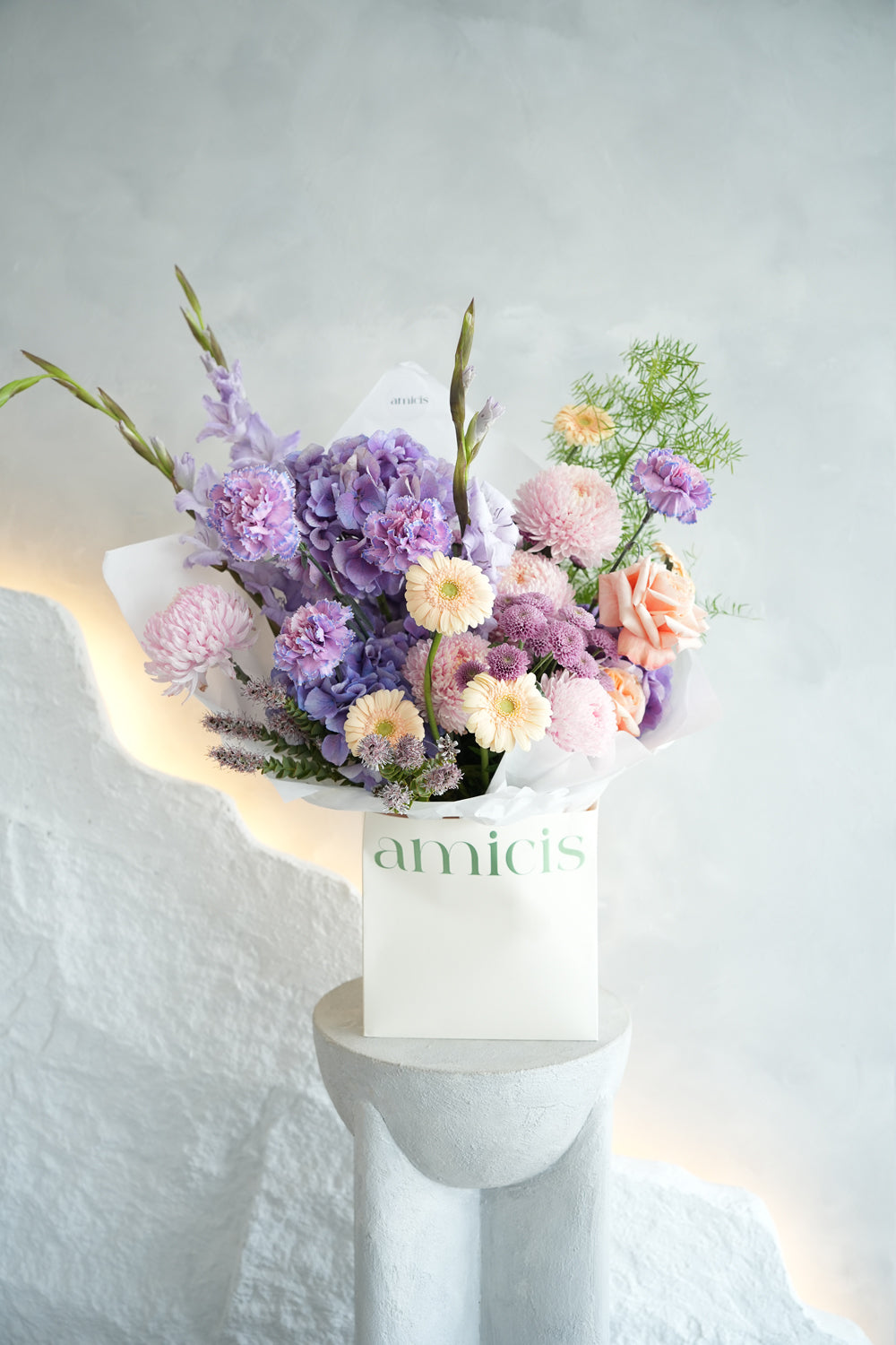 victorian romance flower bouquet in pastel colors made by amicis in dubai