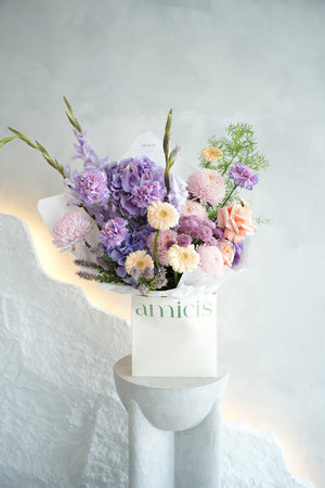 victorian romance flower bouquet in pastel colors made by amicis in dubai