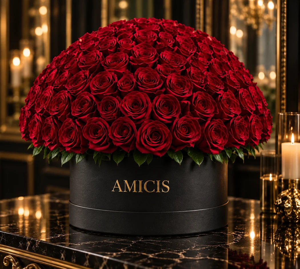 Luxury red rose dome in an Amicis signature box, Dubai florist